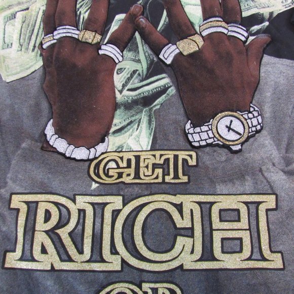 Vtg Get Rich or Die T-Shirt 3D Men's 4XL Velvet Street Wear Hip Hop Rap Tee RARE - Picture 4 of 14